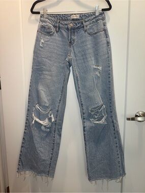 PacSun Low-Rise Distressed Ripped Wide-Leg Jeans - Light Blue ✨BUNDLE AVAIL✨
